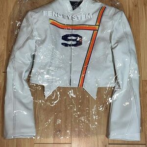 Feng System - White Leather Biker Jacket
